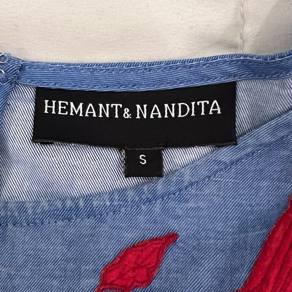 Hermant & Nandita Boho Blue Floral Red Embroidered | Size S | Flowy | Like New - Picture 14 of 14